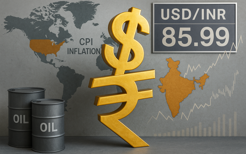 Rupee Opens 18 Paise Lower at 85.99 Against Dollar Amid Rising U.S. Inflation Jitters