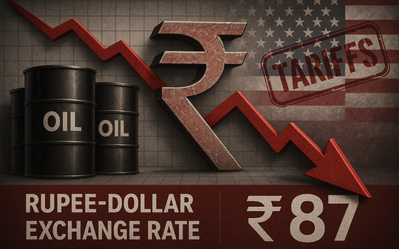 Rupee Slips Past ₹87 per USD, Fresh 4-Month Lows Amid Trade Worries and Oil Spike