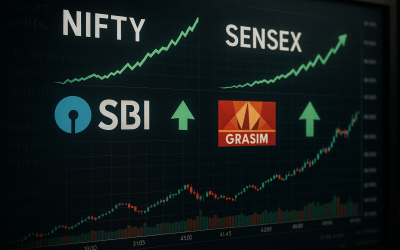 Indian Stocks Inch Higher: SBI & Grasim Shine Amid Tariff Tensions