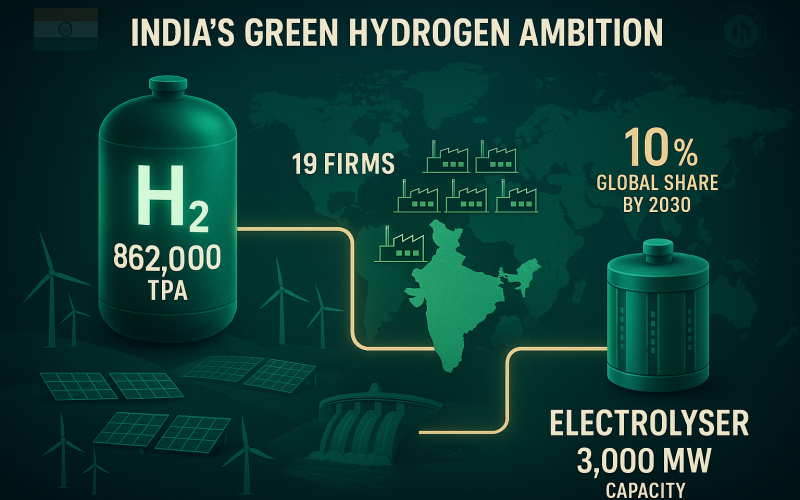 India Targets 10% Global Share in Green Hydrogen by 2030, Allocates 862,000 TPA Capacity